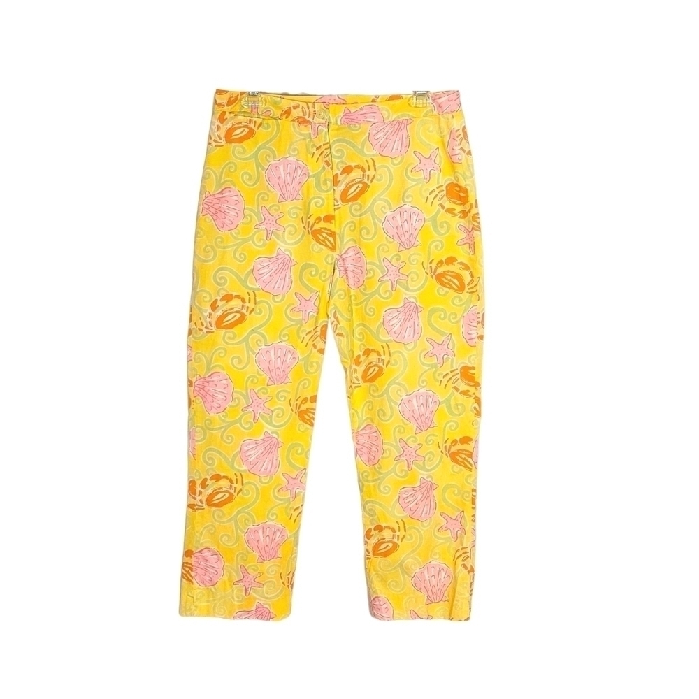 Vintage Lilly Pulitzer Yellow Starfish & Crab Beach Print Cropped Pants